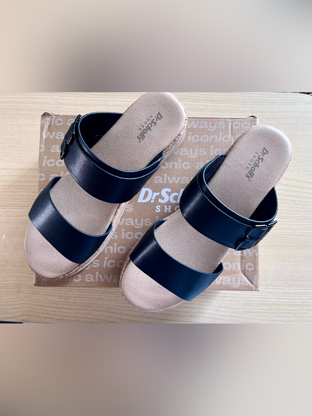 Dr. Scholl's Once More Black Platform Slide Sandals Women's Size 8.5 - NIB